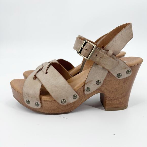 Korks Babette Platform Wedge Sandals Tan Leather Cross Strap Women’s Size 6M - Picture 5 of 11